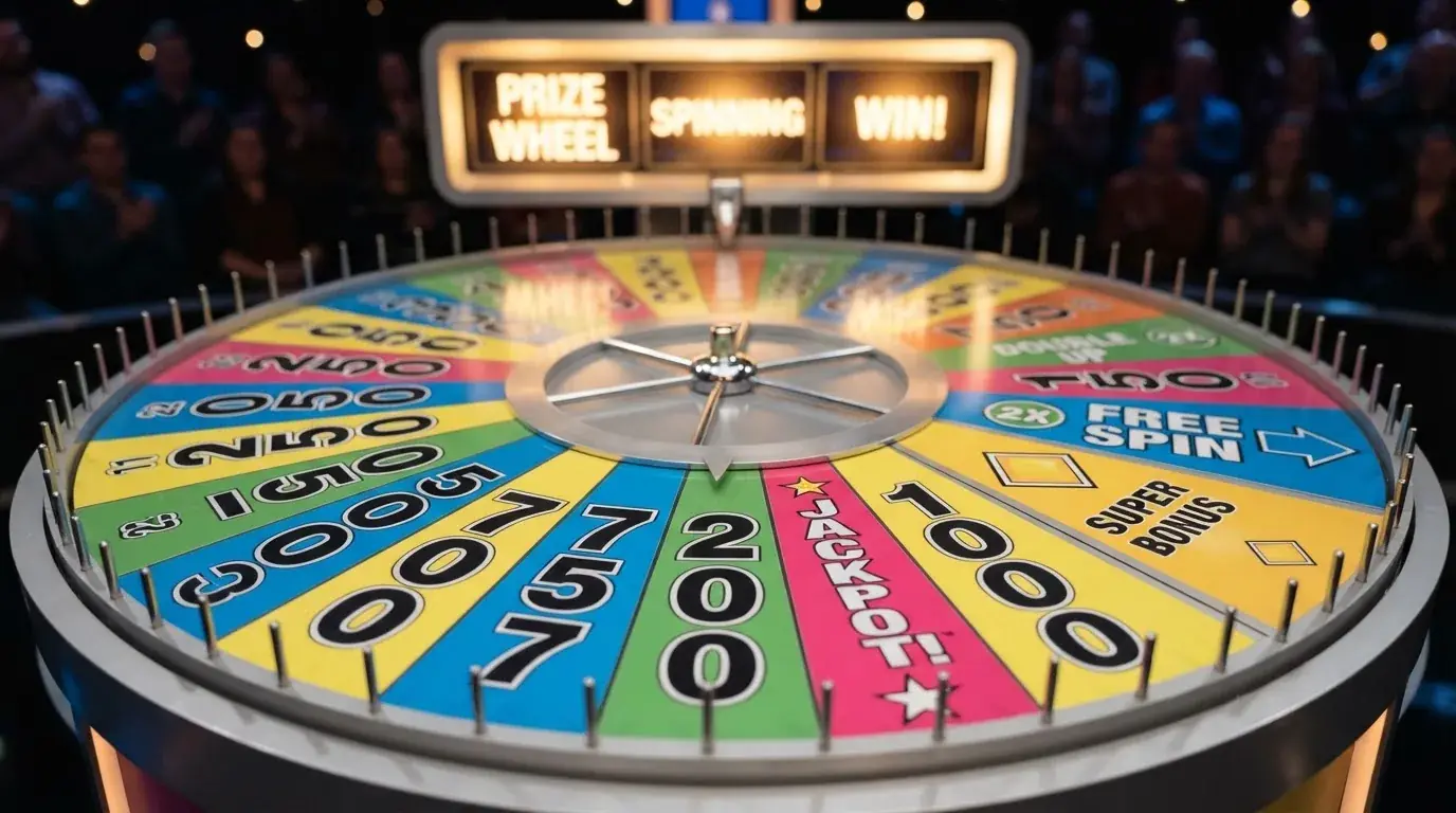 Primer plano de la rueda de Crazy Time mostrando sus 54 segmentos numerados y de colores con el Top Slot iluminado encima